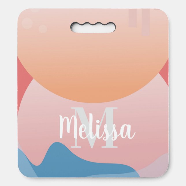 Organic Beach Sunset Initial Name Seat Cushion (Front Vertical)