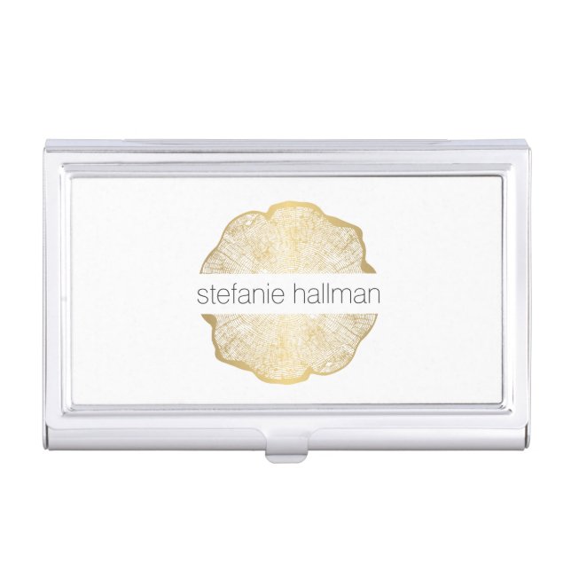 Organic Beauty Gold Tree Rings Business Card Case (Front)