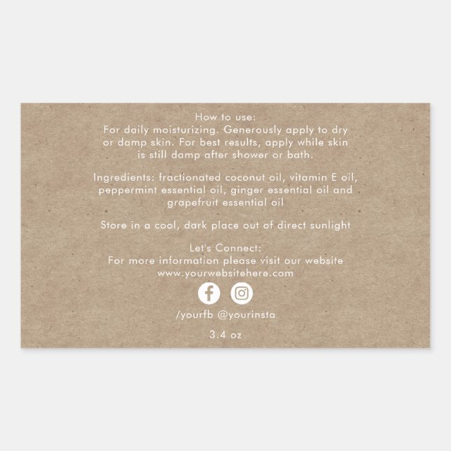 Organic Beauty Product Ingredients Kraft Rectangular Sticker (Front)