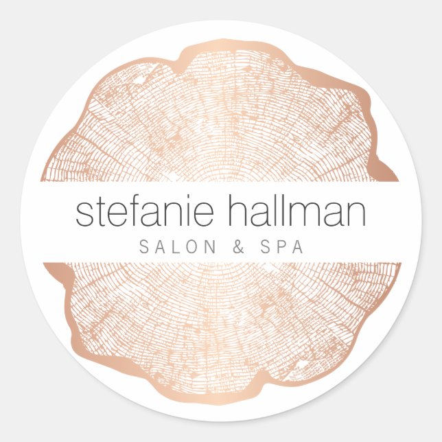 Organic Beauty Rose Gold Tree Rings Classic Round Sticker (Front)