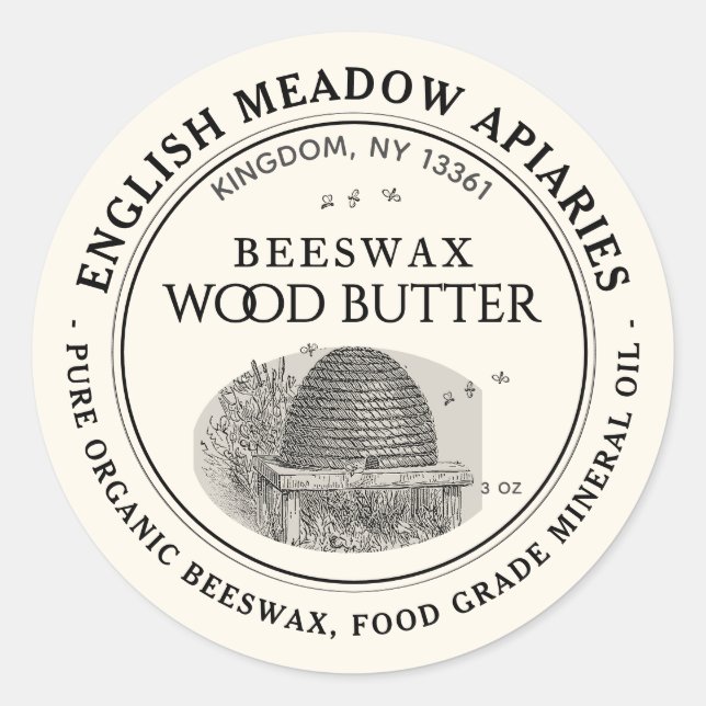 ORGANIC BEESWAX WOOD BUTTER LABEL (Front)
