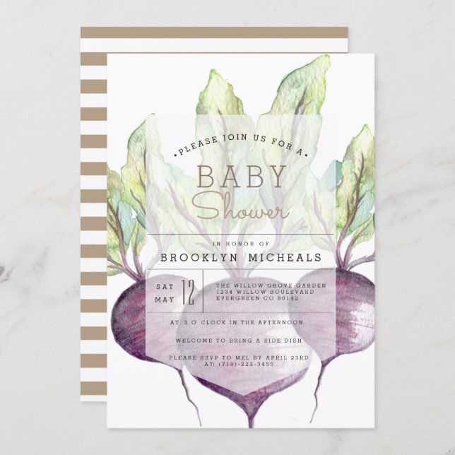 Organic Beets | Veggie | Watercolor Baby Shower Invitation (Front/Back)