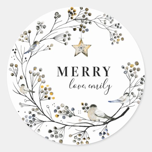 Organic Bird Christmas Holiday Round Sticker