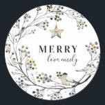 Organic Bird Christmas Holiday Round Sticker<br><div class="desc">Organic Bird Natural Christmas Holiday Round Sticker,  watercolor painted.</div>