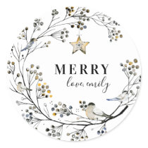 Organic Bird Christmas Holiday Round Sticker