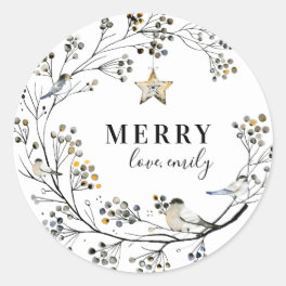 Organic Bird Christmas Holiday Round Sticker