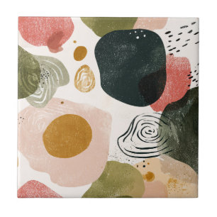Organic Boho Abstract Pattern in Earthy Muted Tone Ceramic Tile