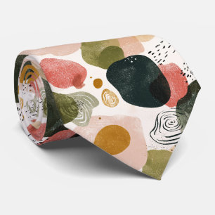 Organic Boho Abstract Pattern in Earthy Muted Tone Neck Tie