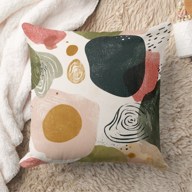 Organic Boho Abstract Pattern in Earthy Muted Tone Throw Pillow (Blanket)