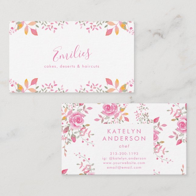 Organic Botanical Watercolor Roses Business Card (Front/Back)