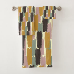 Organic Brushstroke Stripe Retro Botanical  Bath Towel Set