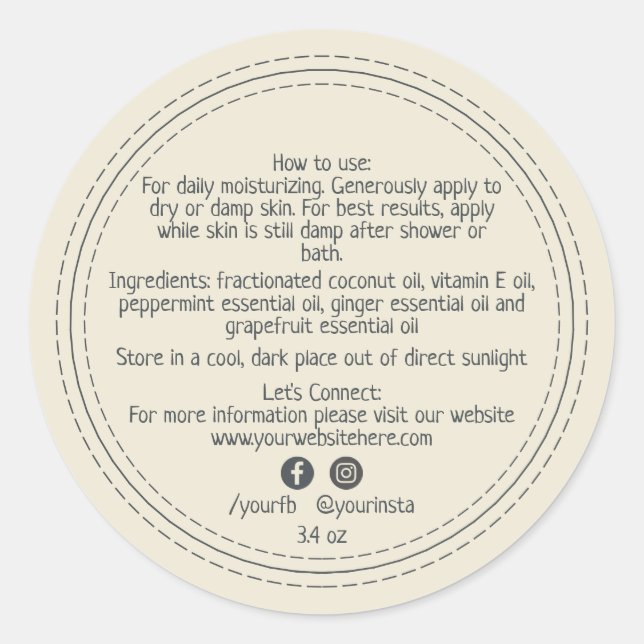 Organic Business Beauty Product Ingredient Antique Classic Round Sticker (Front)