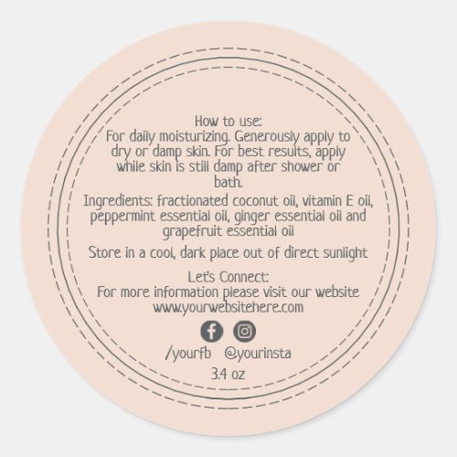 Organic Business Beauty Product Ingredient Pink Classic Round Sticker