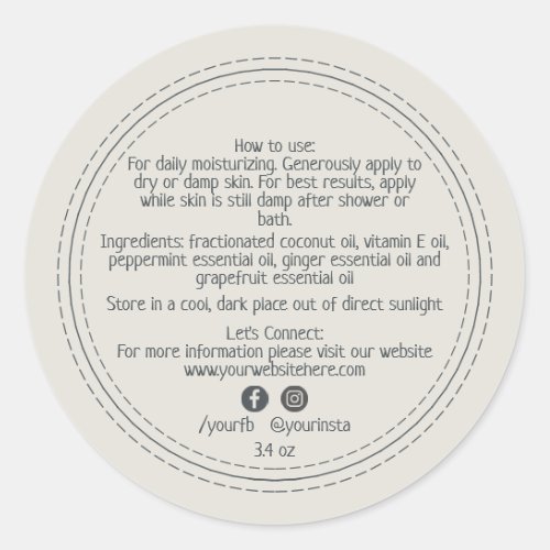 Organic Business Beauty Product Ingredients Gray Classic Round Sticker