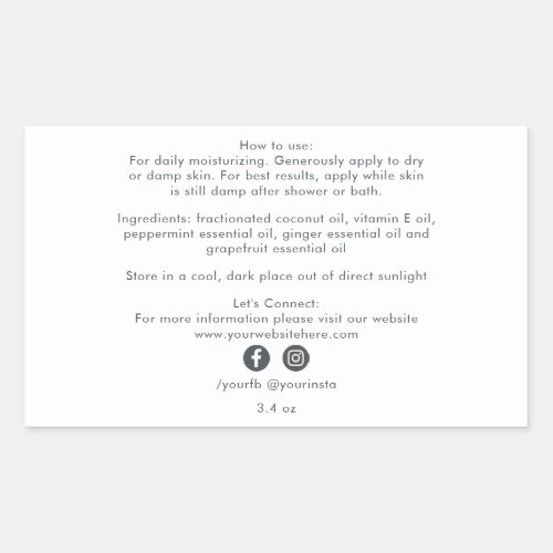 Organic Business Beauty Product Ingredients White Rectangular Sticker