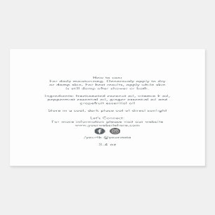 Organic Business Beauty Product Ingredients White Rectangular Sticker