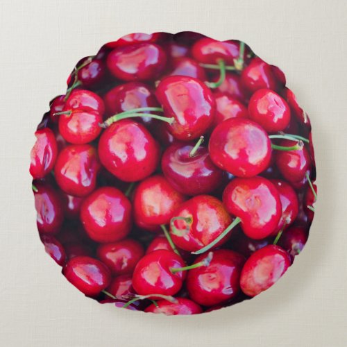 Organic California Cherries Celebration Round Pillow