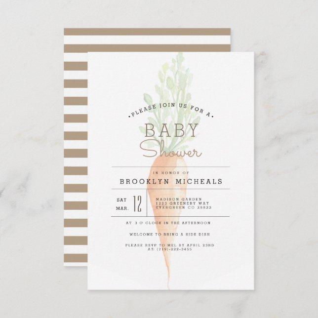 Organic Carrot | Veggie | Watercolor Baby Shower Invitation (Front/Back)