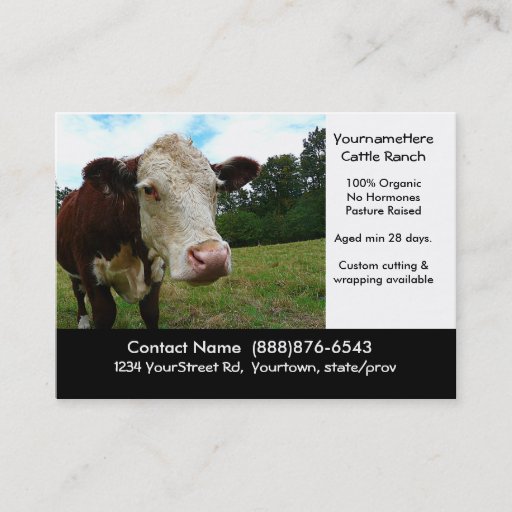 Customizable Organic Cattle Beef Ranch or Butcher Business Card