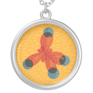 Organic Chemistry Geek Orange Methane Molecule Silver Plated Necklace