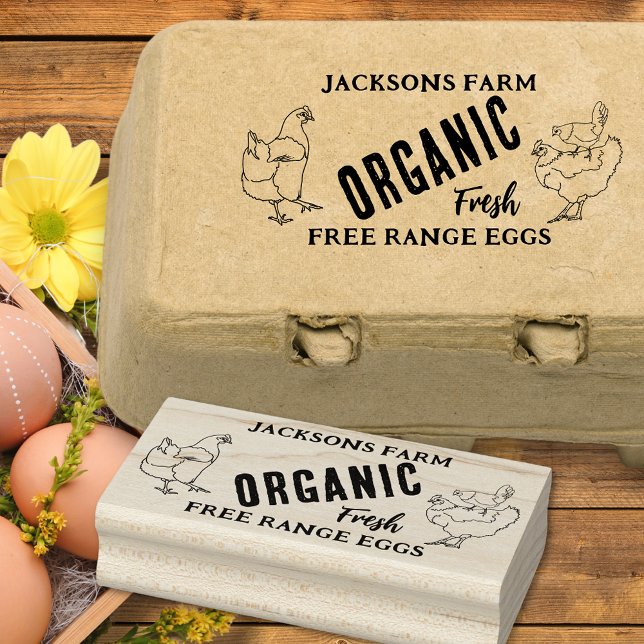 Organic Chicken Eggs Business  Rubber Stamp (Chicken Eggs free range organic custom business hen egg box ink rubber stamp)