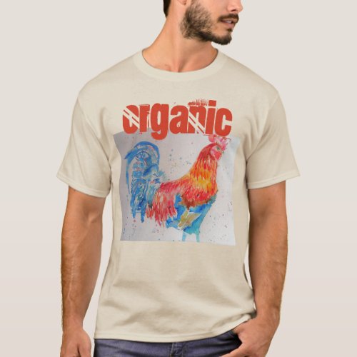 Organic Chicken Watercolour Red Rooster T Shirt