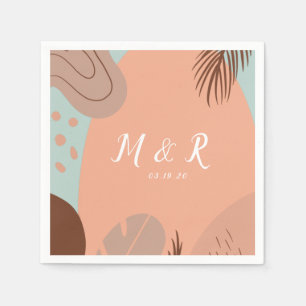 Organic Collage Monstera Wedding Logo Earth Tone Napkins