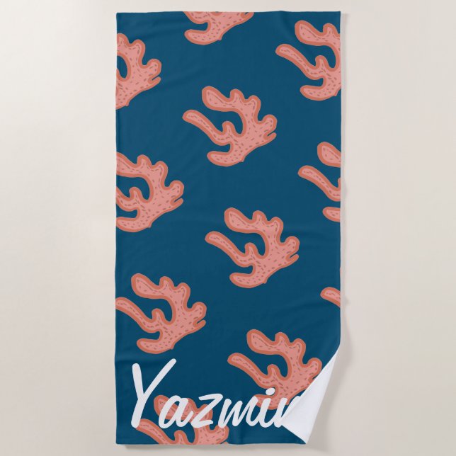 Organic Coral Reef Botanical Floral Beach Art Beach Towel (Front)