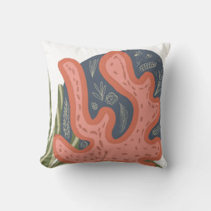 Organic Coral Reef Botanical Floral Beach Art Throw Pillow