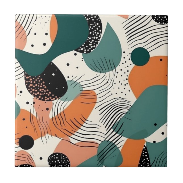 Organic Coral Teal Biomorphic Abstract Pattern Ceramic Tile (Front)