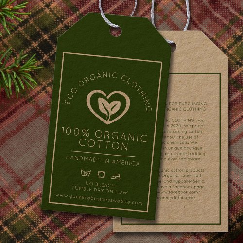 Organic cotton business heart leaves care and info gift tags