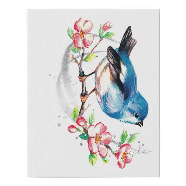 Organic Cotton Canvas Fabric - Birds and Blossom (Front)