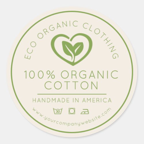 Organic cotton leaves in a heart green business classic round sticker