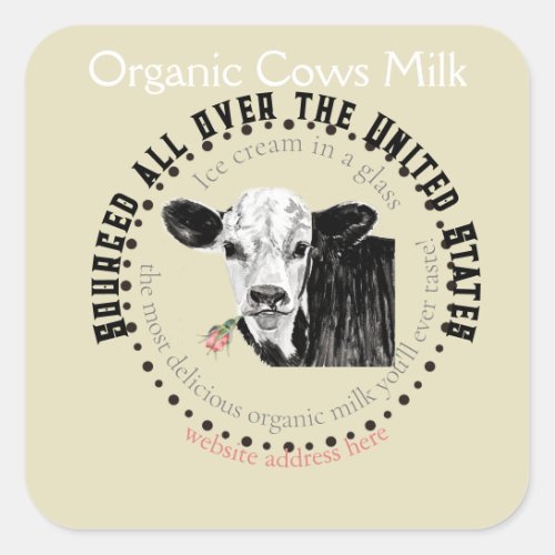 organic cows milk square sticker