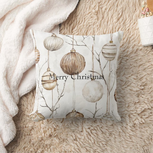 Organic Cream Tan Christmas Ornaments Throw Pillow (Blanket)