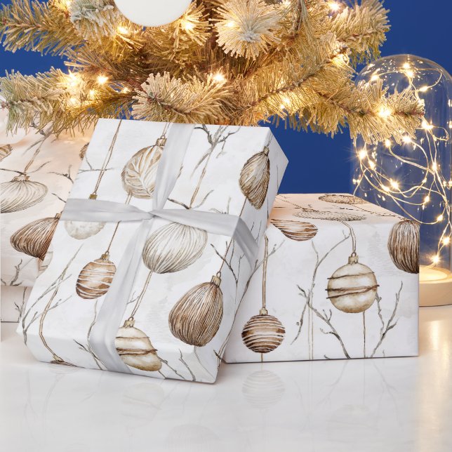 Organic Cream Tan Christmas Ornaments Wrapping Paper (Holidays)
