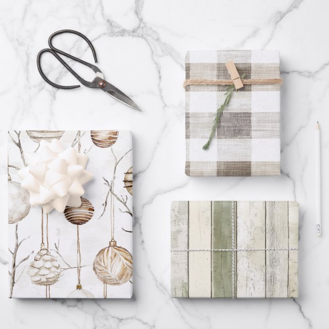 Organic Cream Tan Christmas Ornaments Wrapping Paper Sheets (Front)
