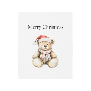 Organic Cream Tan Christmas Teddy Bear Santa Hat Metal Print