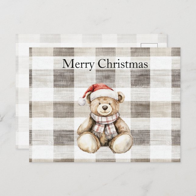 Organic Cream Tan Christmas Teddy Bear Santa Hat Postcard (Front/Back)