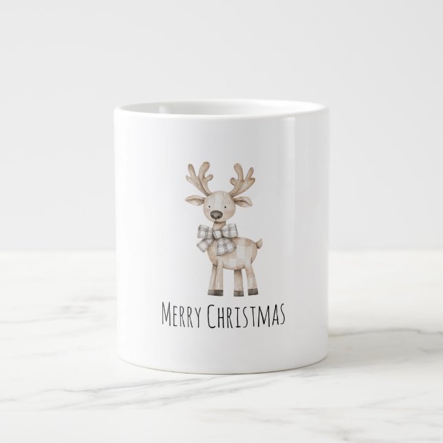 Organic Cream Tan Reindeer Christmas Giant Coffee Mug (Front)