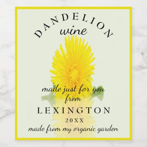 Organic Dandelion Wine Homemade Wine Label