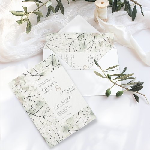 Organic Dusty Sage Khaki Floral Invitation