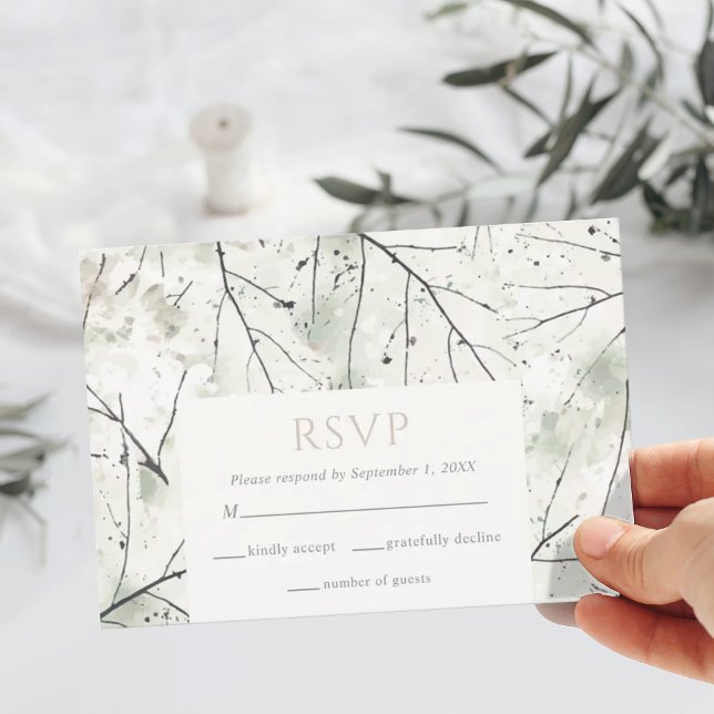 Organic Dusty Sage Khaki Floral RSVP Card (Creator Uploaded)