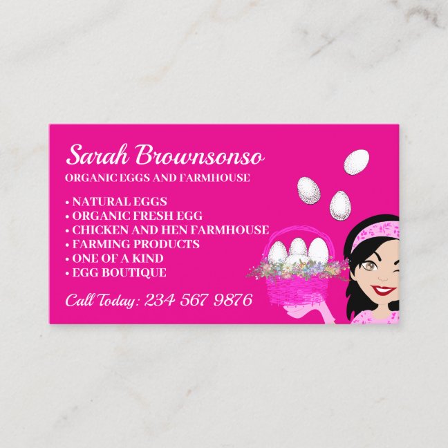 Organic egg chicken hen farmhouse pink business card