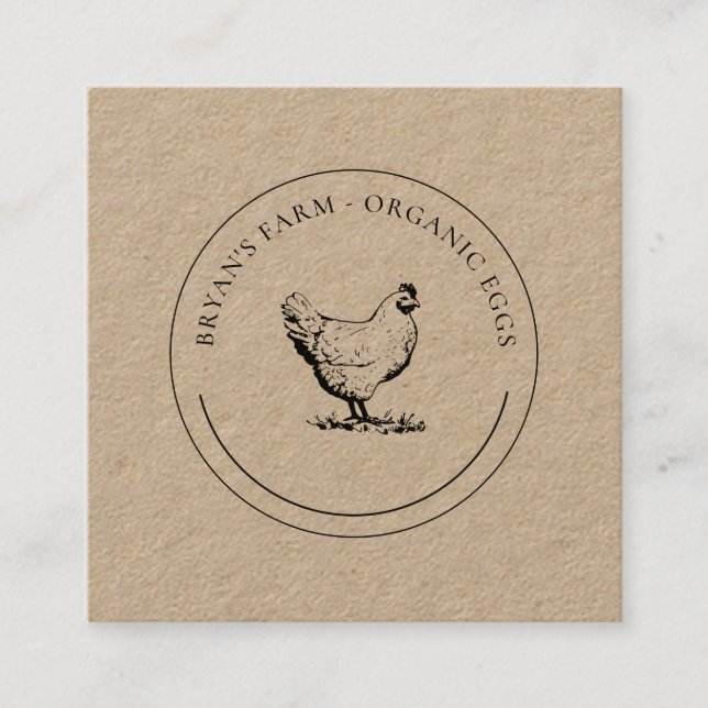 Organic Eggs Chicken Premium Kraft Square Business Card (Front)