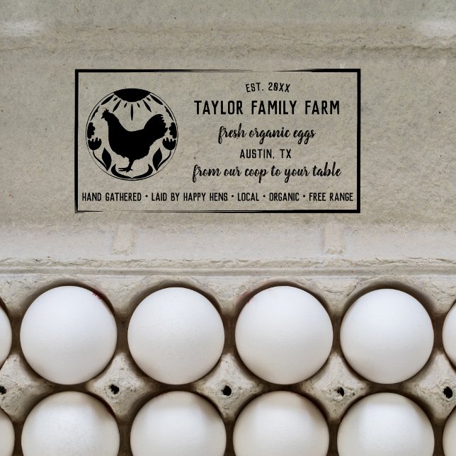 Organic Eggs Family Farm Vintage Rustic Chicken Ru Rubber Stamp (Creator Uploaded)