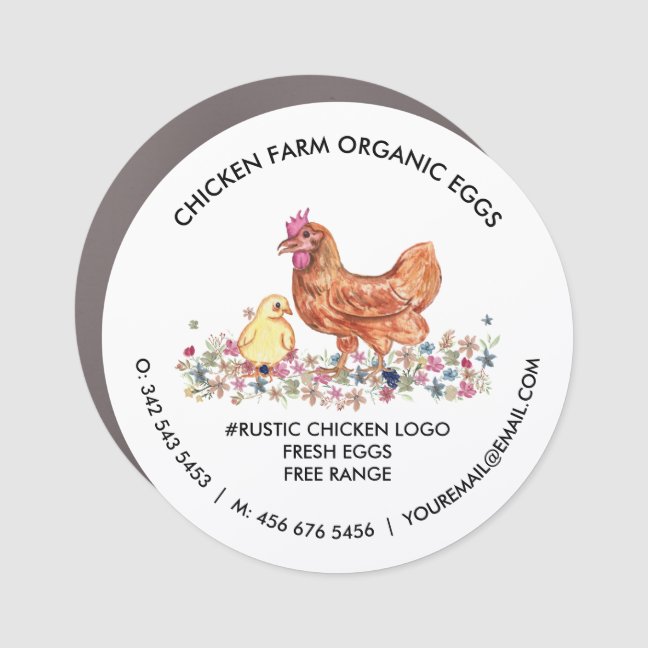 Organic Farm Chicken Art | Watercolor Egg Design Car Magnet