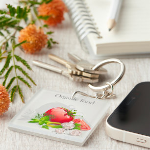 Organic Farm Fresh Vegetables Tomato and Herbs Keychain
