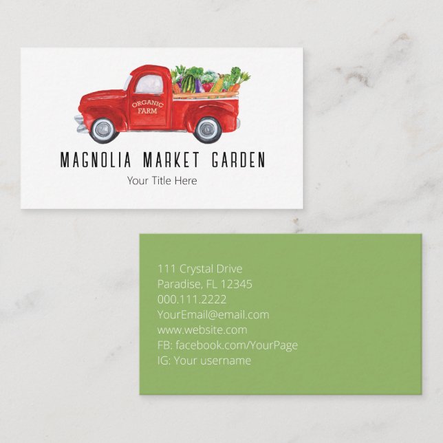 Organic Farm Truck Veggies Chicken Farmers Market Business Card (Front/Back)