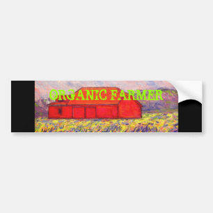 organic farmer with red barn art bumper sticker